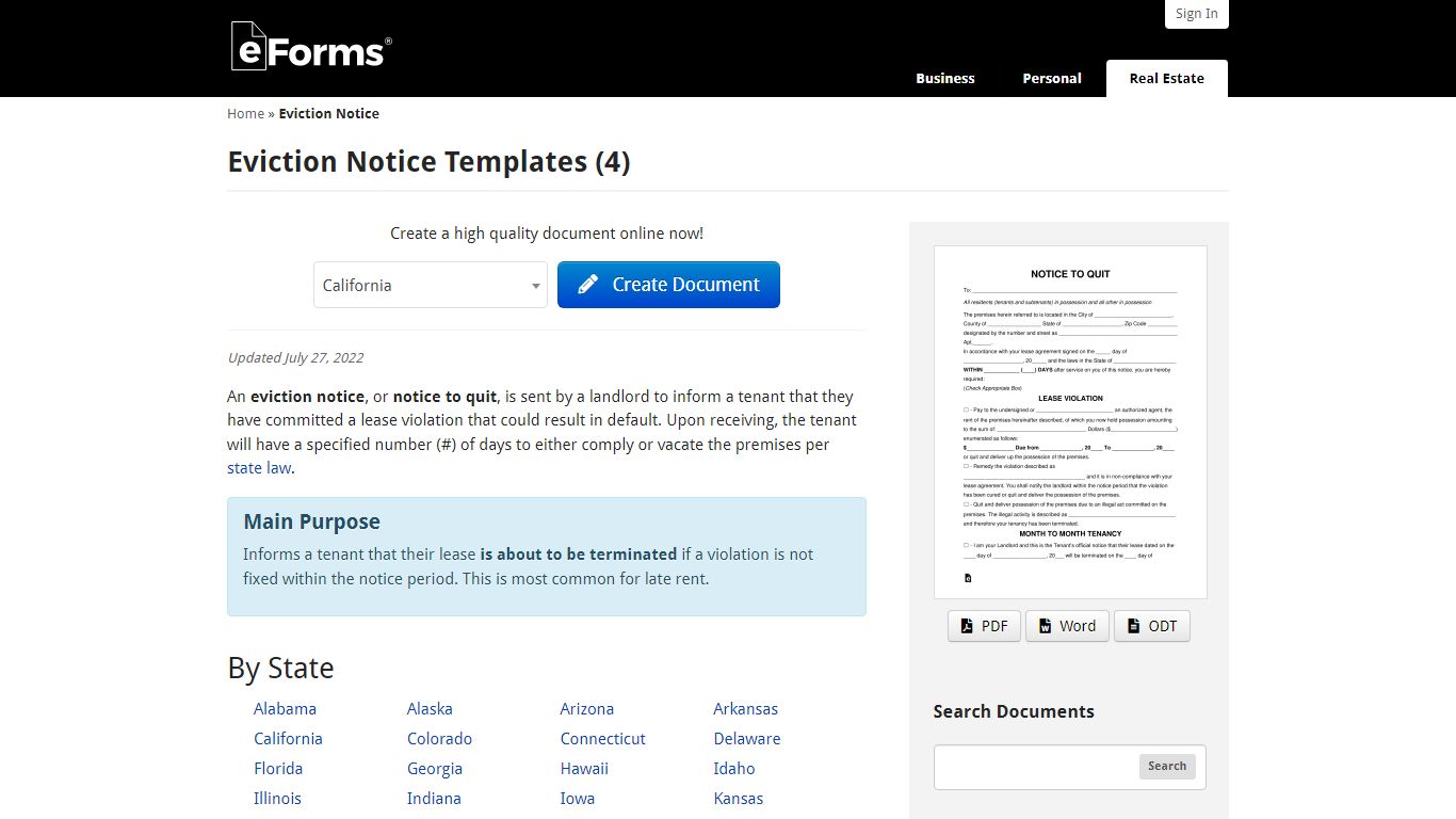 Free Eviction Notice Template (Notice to Quit) - PDF | Word – eForms