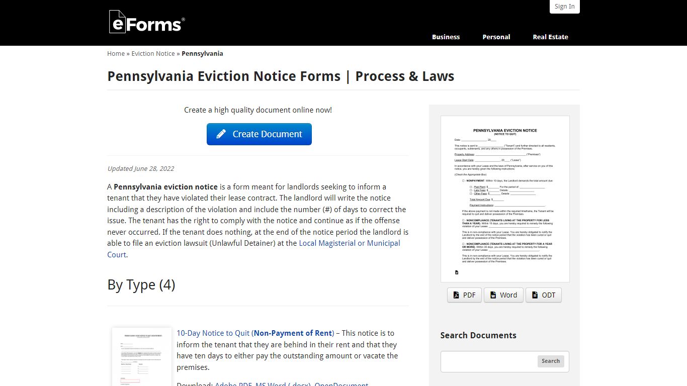 Free Pennsylvania Eviction Notice Forms | Process & Laws - Word | PDF ...